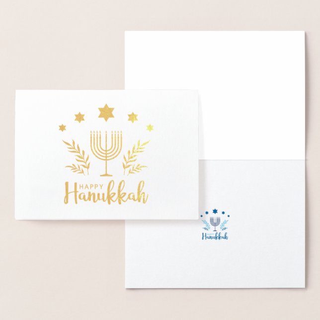 Cartão Metalizado Feliz Hanukkah Menorah (Exibição)