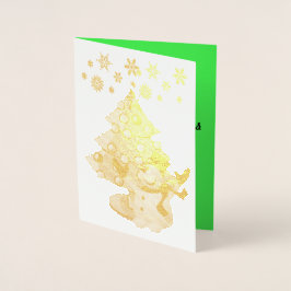 Cartão Metalizado Feliz Natal Árvore Snowman e Snowflakes