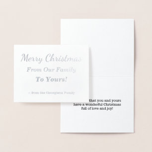 Cartão Metalizado "Feliz Natal Da Nossa Família Para A Sua!"Placa