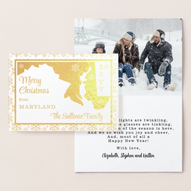 Cartão Metalizado Feliz Natal do Estado de Maryland | Foto (Exibição)