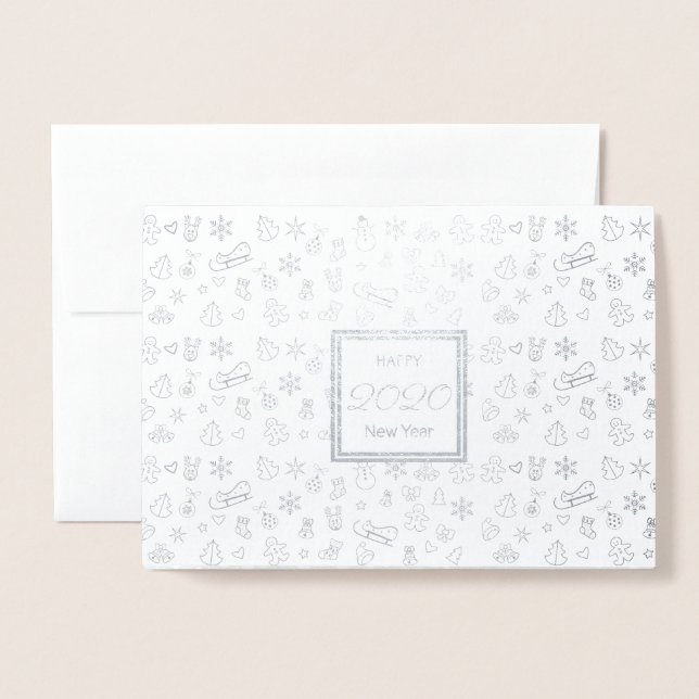 Cartão Metalizado Feliz Natal e Feliz ano novo! Neve XMAS 20XX (Frente com envelope)