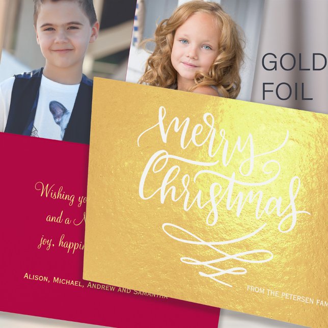 Cartão Metalizado Feliz Natal - Escrita Clássica Moderna da Caligraf (Criador carregado)