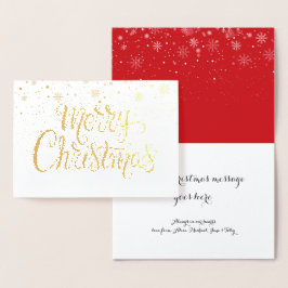 Cartão Metalizado Feliz Natal Flocos de Neve Chic Script Dourado