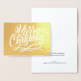 Cartão Metalizado Feliz Natal Mínimalista Mão Dourada