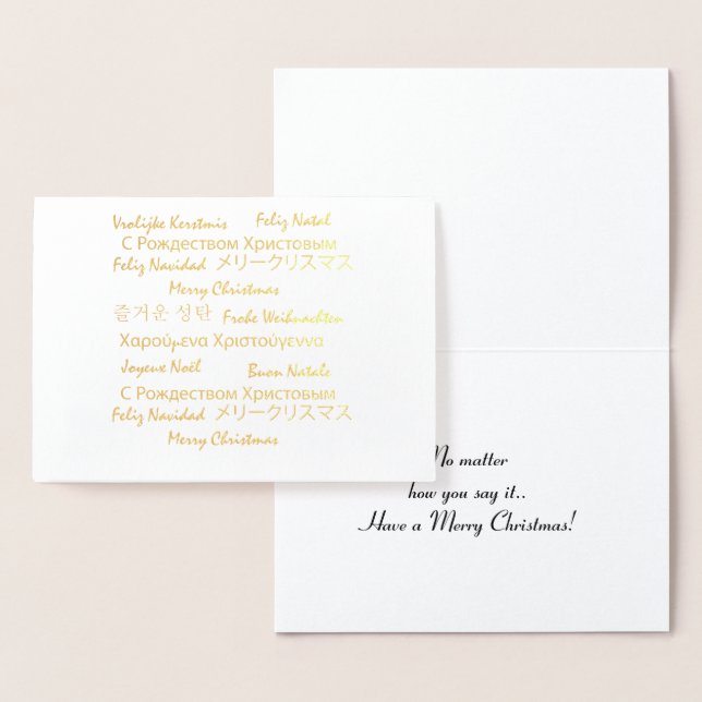 Cartão Metalizado Feliz Natal Muitas Línguas Tipografia (Exibição)
