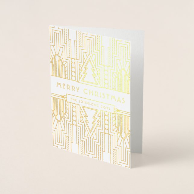 Cartão Metalizado Feliz Natal Personalizado Saudação Art Deco Natal (Frente)