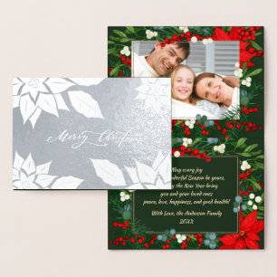 Cartão Metalizado Feliz Natal. Poinsettia frame Luxury