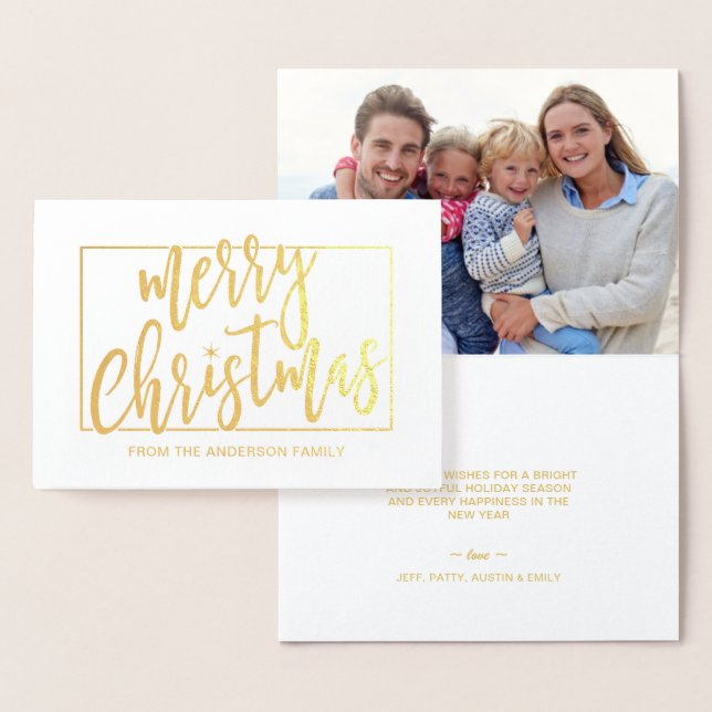 Cartão Metalizado Feliz Natal Trendy Manuscrito Dourado (Exibição)