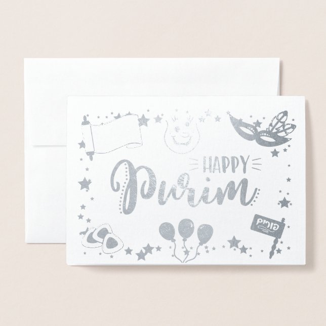 Cartão Metalizado Feliz Purim (Frente com envelope)