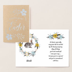 Cartão Metalizado Felz pascoa. Coelho da Páscoa