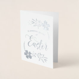 Cartão Metalizado Felz pascoa. Coelho da Páscoa