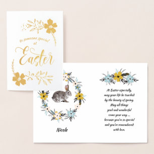 Cartão Metalizado Felz pascoa. Coelho da Páscoa