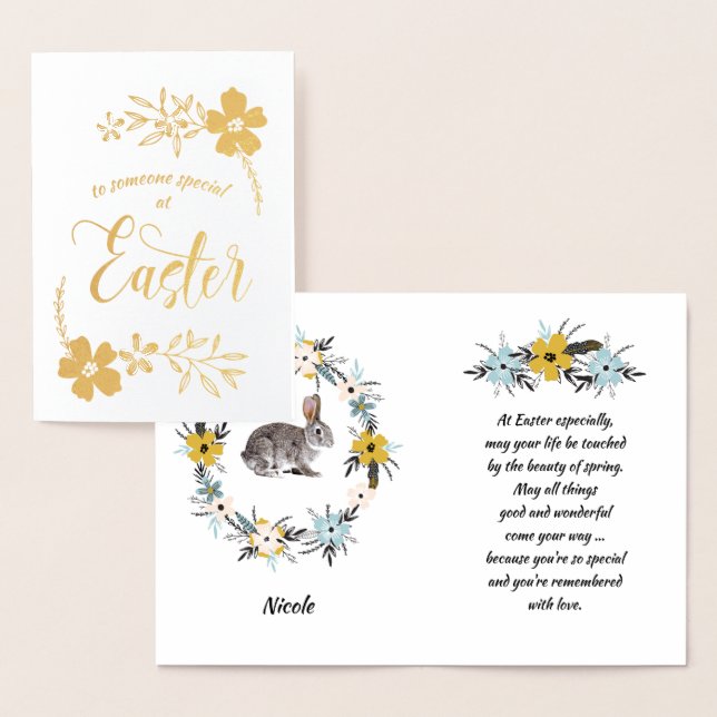 Cartão Metalizado Felz pascoa. Coelho da Páscoa (Exibição)