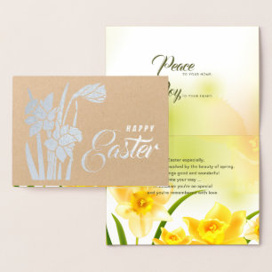 Cartão Metalizado Felz pascoa. Primavera Daffodils