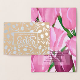 Cartão Metalizado Felz pascoa. Primavera Tulipas pintura