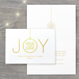 Cartão Metalizado Feriado branco do Enfeites de natal de JOY do logo