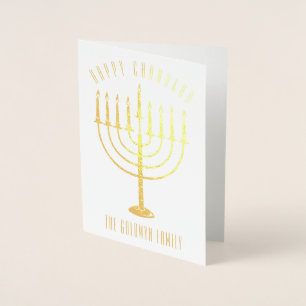 Cartão Metalizado Feriado feliz de Chanukah Menorah