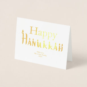Cartão Metalizado Feriado Fotográfico da Família de Placas Hanukkah