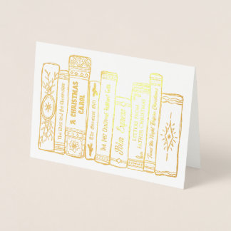 Cartão Metalizado Feriado Ilustrado Desenhado nos Livros de Natal