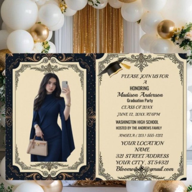 Cartão Metalizado Festa de Formatura em Água-Marinha e Dourado com M (Criador carregado)