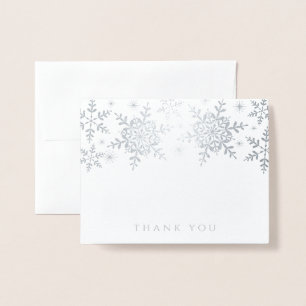 Cartão Metalizado Flocos de neve Natal Inverno Obrigado Silver