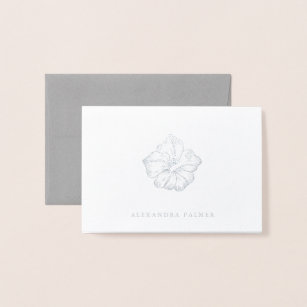 Cartão Metalizado Flor de prata   do hibiscus personalizado