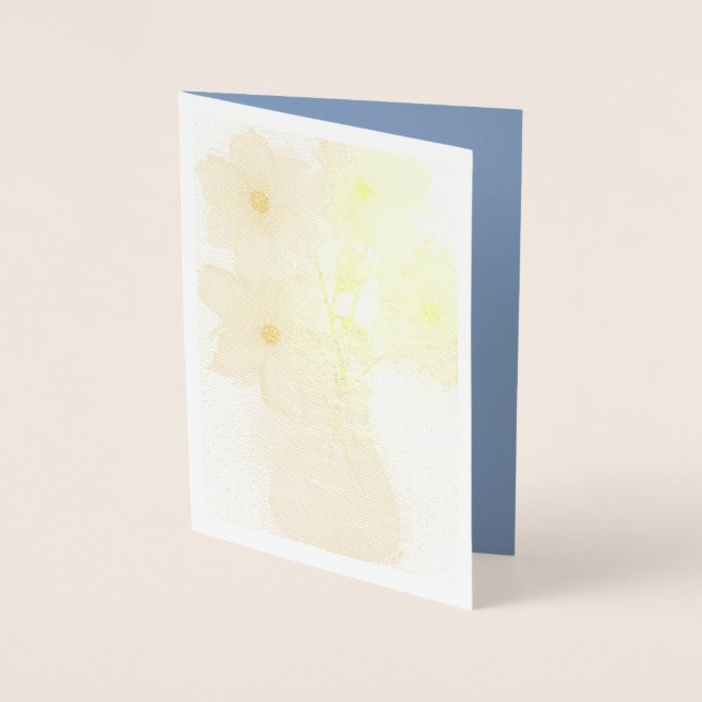 Cartão Metalizado Flores azuis em placas de nota de vaso (Frente)