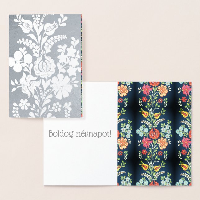 Cartão Metalizado Flores húngaras - prata (Exibição)