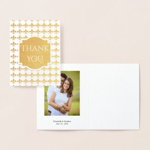 Cartão Metalizado Foil Fleur de Lis Wedding Bridal Obrigado Foto