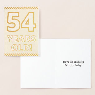Cartão Metalizado Folha de ouro, "54 ANOS!"Cartão de aniversário