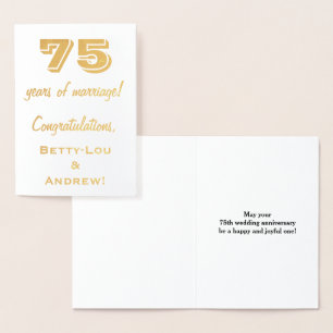 Cartão Metalizado Folha de Ouro Aniversário de Casamento de 75 anos