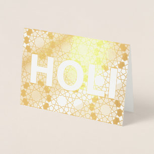 Cartão Metalizado folha de ouro holi feliz