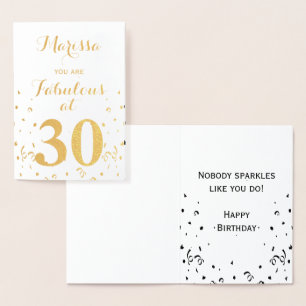 Cartão Metalizado Folha Dourado do aniversário de 30 anos fabulosa