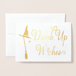 Cartão Metalizado Folha real da bruxa do Dia das Bruxas engraçado