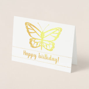 Cartão Metalizado Forma de Borboleta Com Texto de Feliz Aniversário