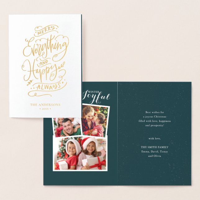 Cartão Metalizado Foto Chic Red JOYFUL Red Berry Greenery (Exibição)