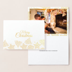 Cartão Metalizado Foto da família de padrões de Natal Dourado e br