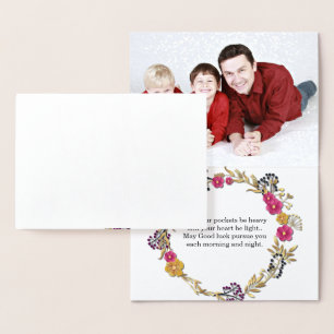 Cartão Metalizado Foto da família de texto com script Best Wish Gold