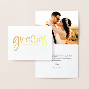 Cartão Metalizado Foto de Agradecimento de Casamento Fofa Gracias