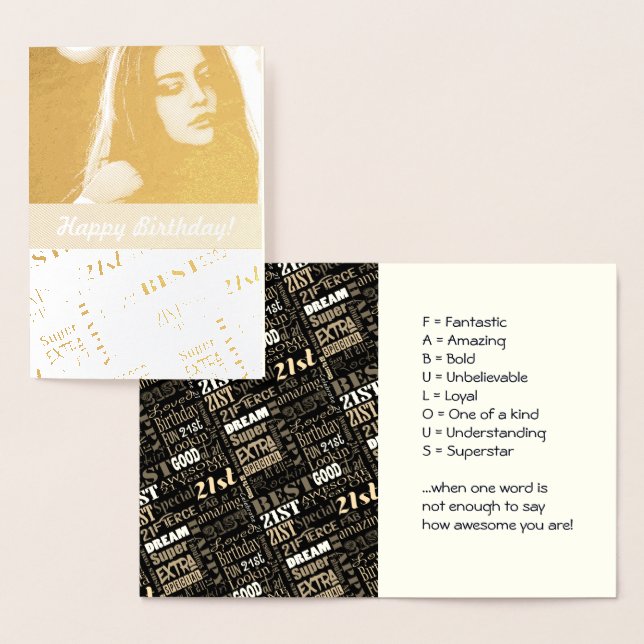 Cartão Metalizado Foto de aniversário de 21 anos especial com monogr (Exibição)