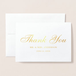 Cartão Metalizado Foto De Casamento De Script Elegante Obrigado Dour