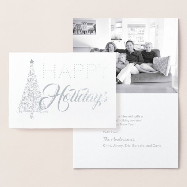 Cartão Metalizado Foto de Feriados Felizes da Árvore de Natal do Sil (Exibição)