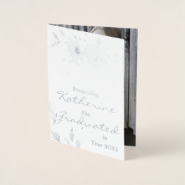 Cartão Metalizado Foto de Graduação Azul Claro Por Aquarela Elegante