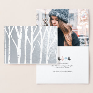 Cartão Metalizado Foto de Natal da Família da Floresta de Berço de i