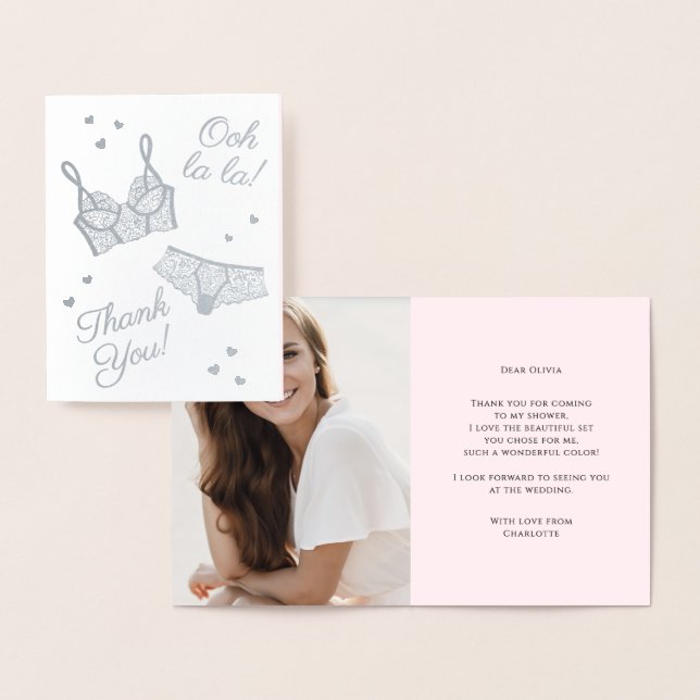Cartão Metalizado Foto do Chá de panela de lingerie Obrigado (Exibição)