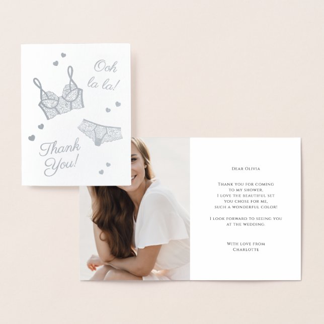 Cartão Metalizado Foto do Chá de panela de lingerie Obrigado (Exibição)