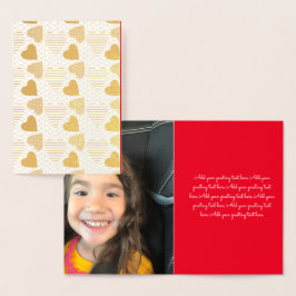 Cartão Metalizado Foto do dia de os namorados com coração Dourado