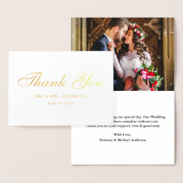 Cartão Metalizado Foto Elegante De Casamento Obrigado Dourado