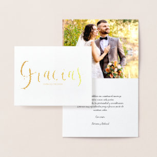 Cartão Metalizado Foto Gracias Casamento Elegante Agradecimento Espa