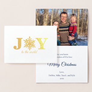 Cartão Metalizado Foto: Joy to World Snowflake Gold Foil Card
